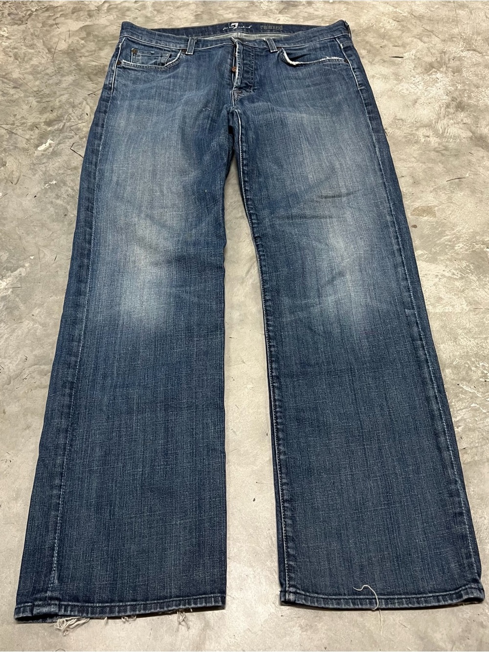 7 For All Mankind Jeans Mens 34x34 Relaxed Button Fly Stretch Dark Wash Denim